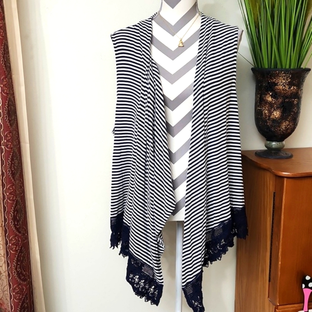 Christopher & Banks Sleeveless Stripped Cardigan - Picture 8 of 11